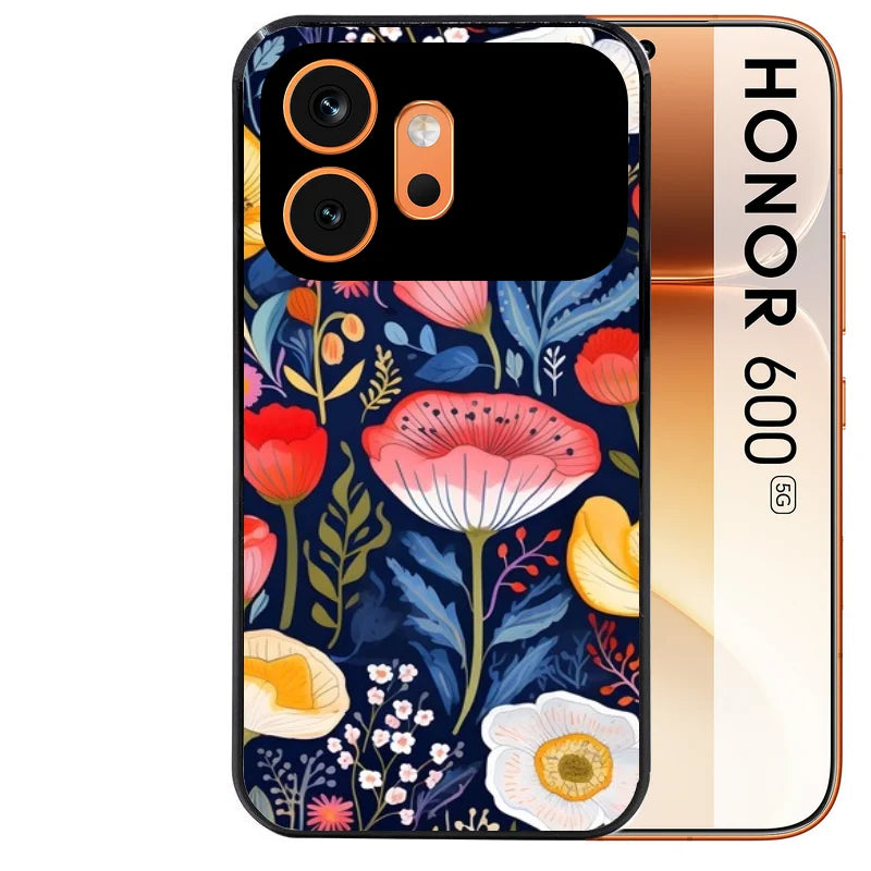 Coque noire taperso pour Honor 600 et 600 PRO avec motif fleur coquelicot protection antichoc personnalisée