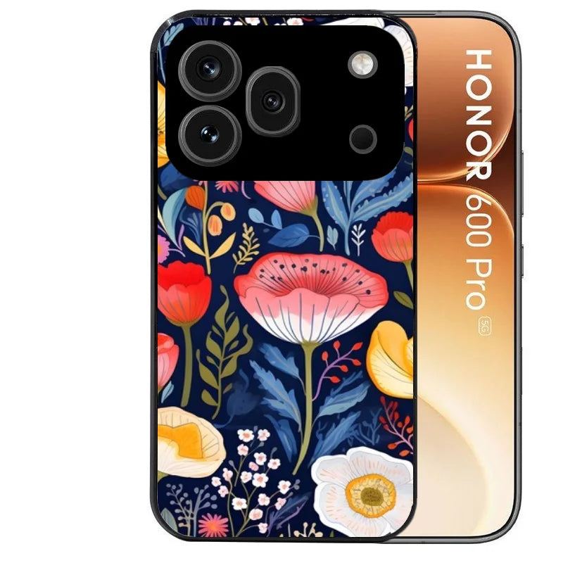 Coque noire taperso pour Honor 600 et 600 PRO avec motif fleur coquelicot protection antichoc personnalisée