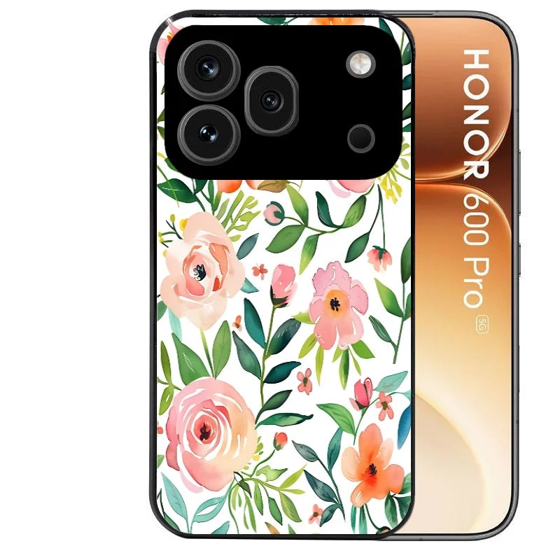 Coque noire taperso pour Honor 600 et 600 PRO avec motif fleur des champs protection antichoc personnalisée
