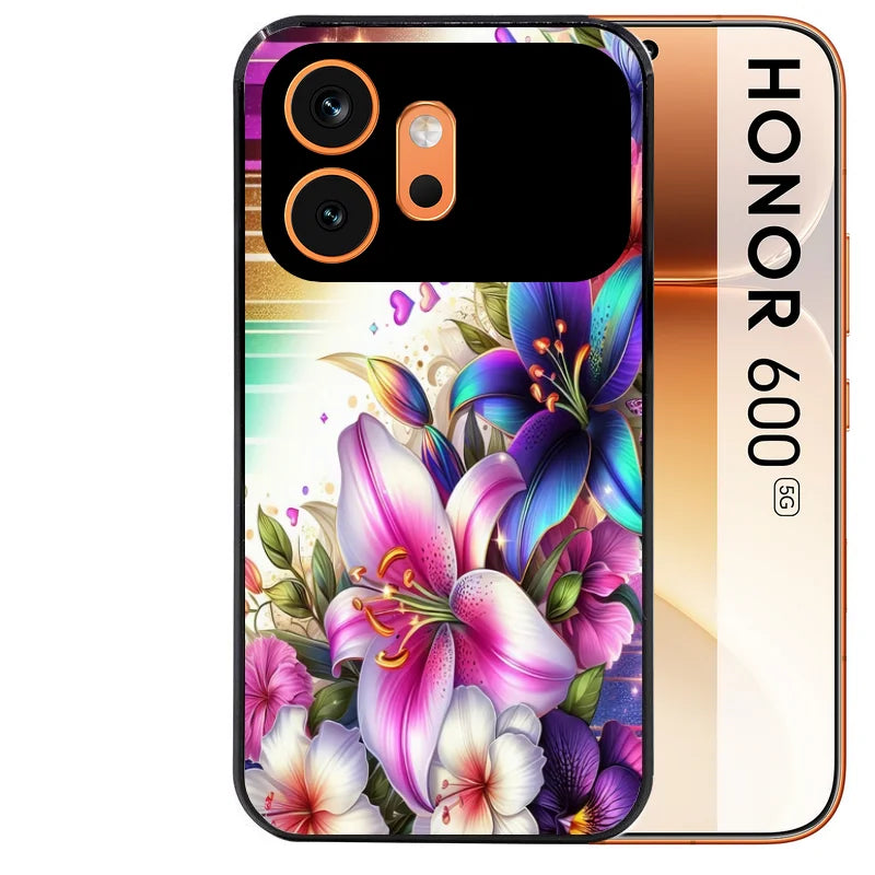 Coque noire taperso pour Honor 600 et 600 PRO avec motif fleur fluo protection antichoc personnalisée