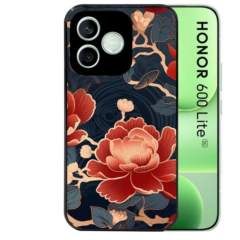 Coque noire pour Honor 600 LITE avec motif fleur japan protection antichoc personnalisée