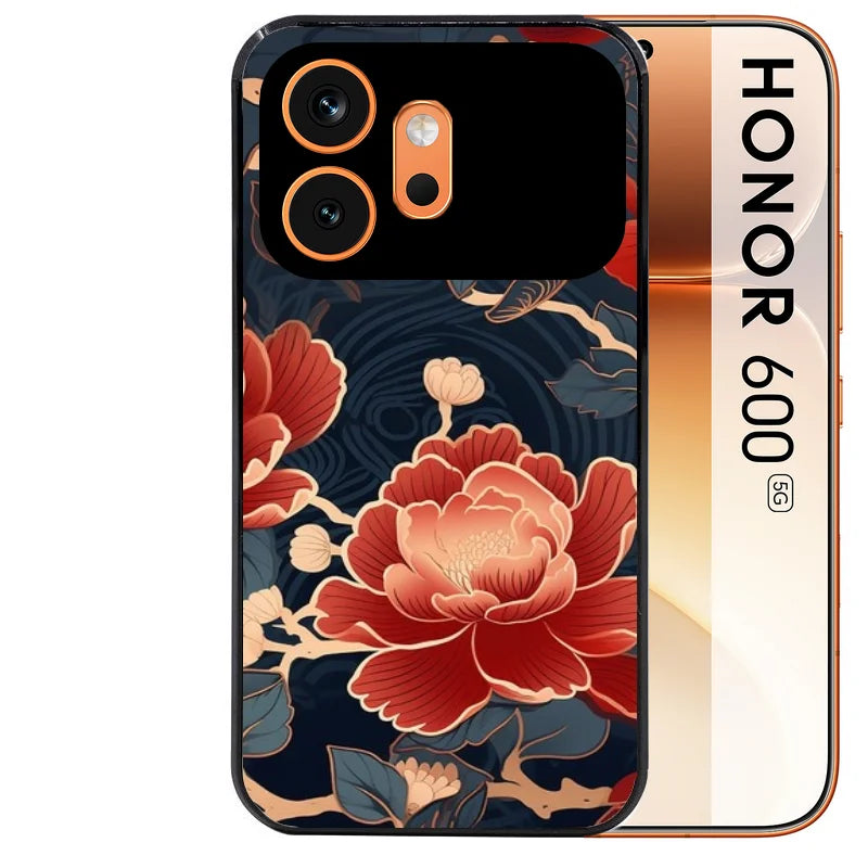 Coque noire taperso pour Honor 600 et 600 PRO avec motif fleur japan protection antichoc personnalisée