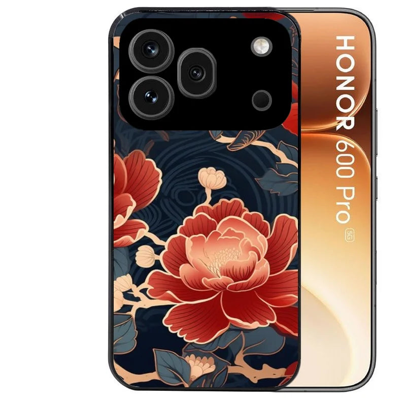 Coque noire taperso pour Honor 600 et 600 PRO avec motif fleur japan protection antichoc personnalisée