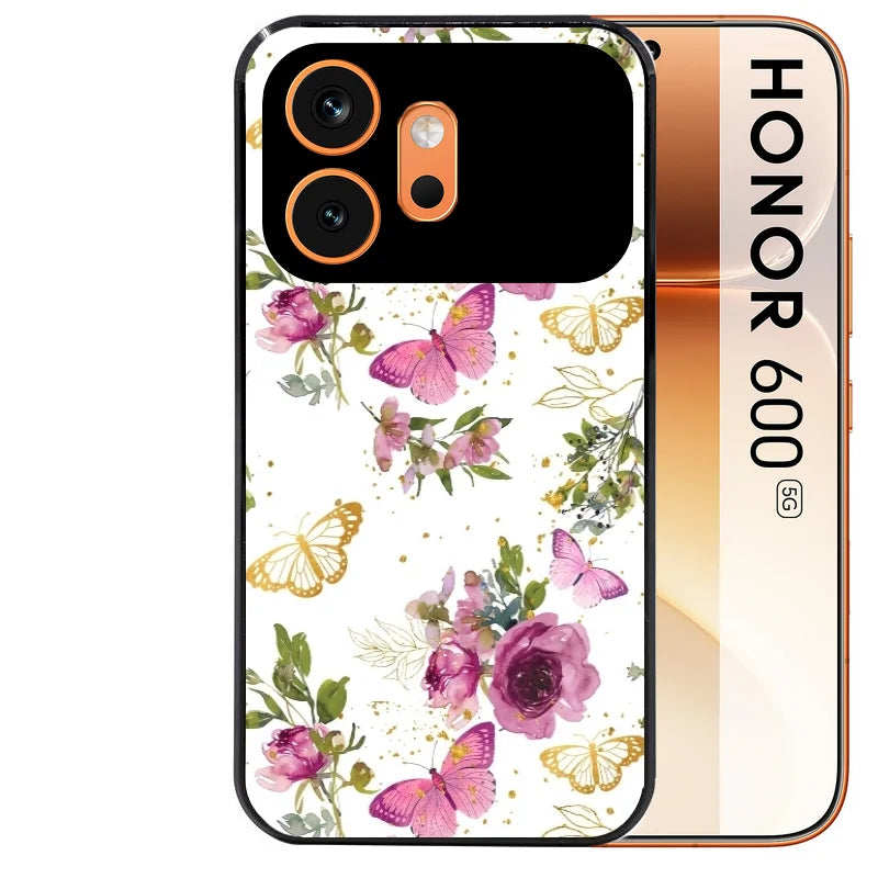 Coque noire taperso pour Honor 600 et 600 PRO avec motif fleur et papillon protection antichoc personnalisée