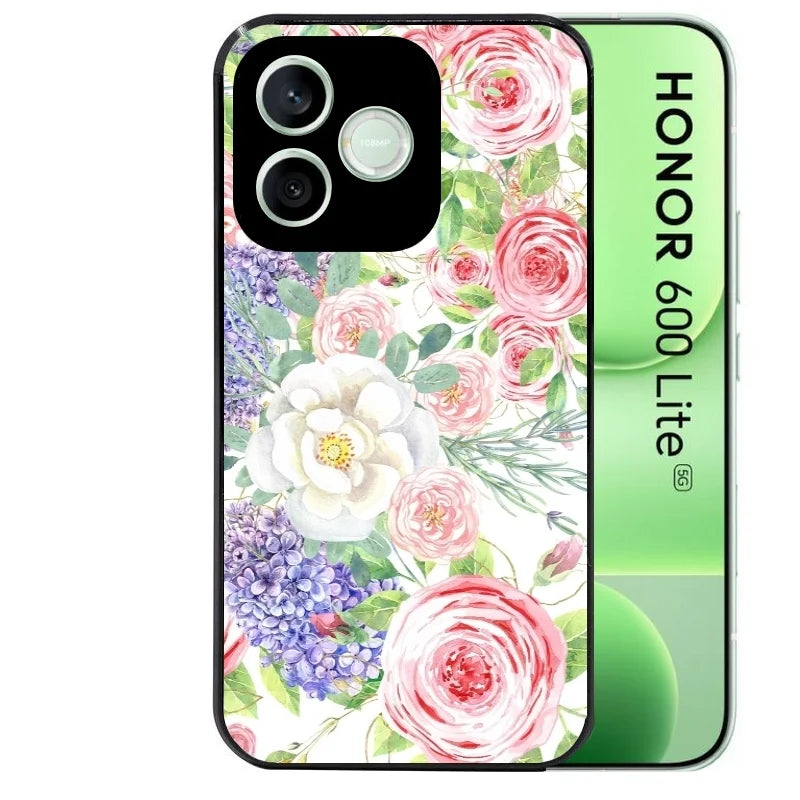 Coque noire pour Honor 600 LITE avec motif fleur couleur pastel protection antichoc personnalisée
