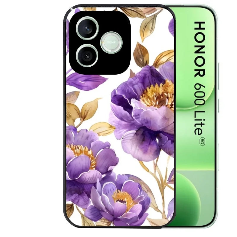 Coque noire pour Honor 600 LITE avec motif fleur pivoine protection antichoc personnalisée