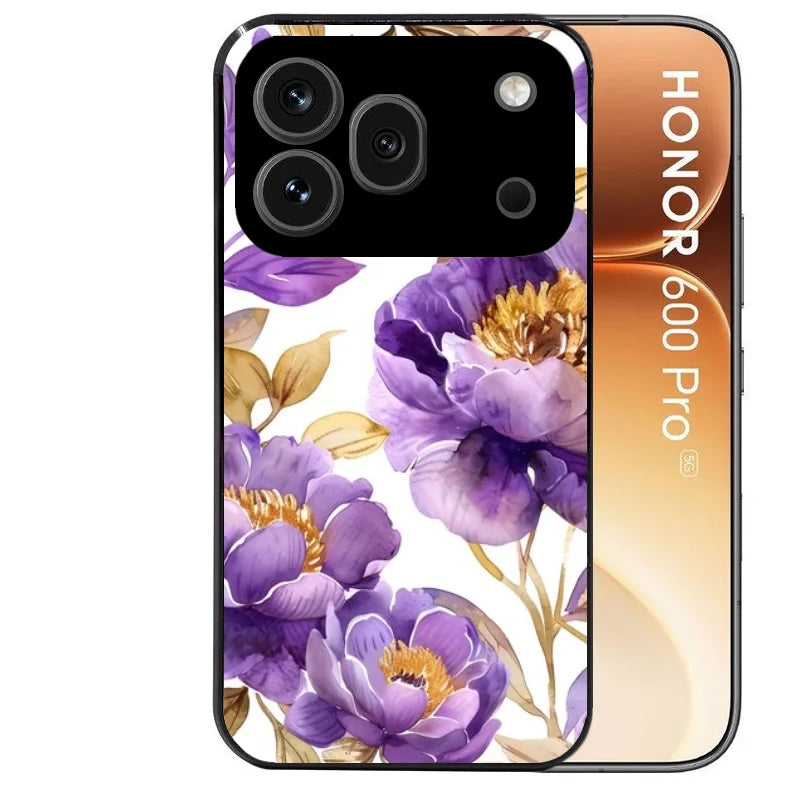 Coque noire taperso pour Honor 600 et 600 PRO avec motif fleur pivoine protection antichoc personnalisée