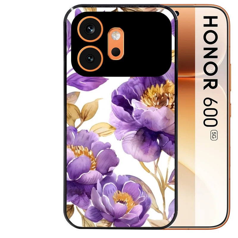 Coque noire taperso pour Honor 600 et 600 PRO avec motif fleur pivoine protection antichoc personnalisée