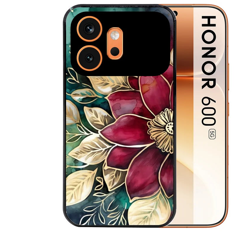 Coque noire taperso pour Honor 600 et 600 PRO avec motif fleur poinsettia style noel protection antichoc personnalisée