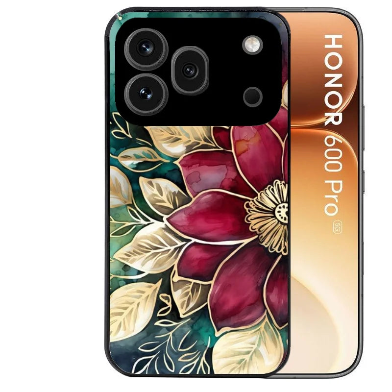 Coque noire taperso pour Honor 600 et 600 PRO avec motif fleur poinsettia style noel protection antichoc personnalisée