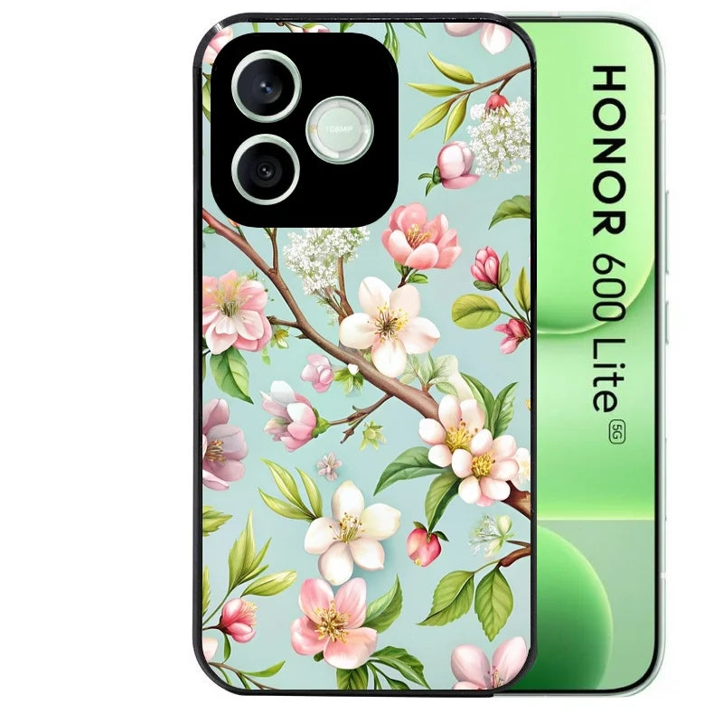 Coque noire pour Honor 600 LITE avec motif fleur de printemps protection antichoc personnalisée
