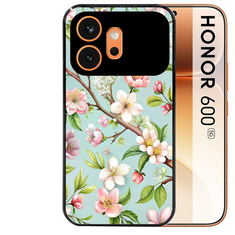 Coque noire taperso pour Honor 600 et 600 PRO avec motif fleur de printemps protection antichoc personnalisée