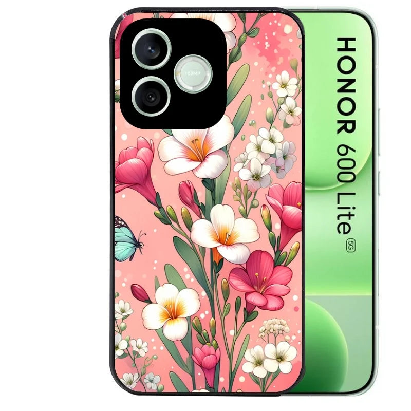 Coque noire pour Honor 600 LITE avec motif fleur rose protection antichoc personnalisée