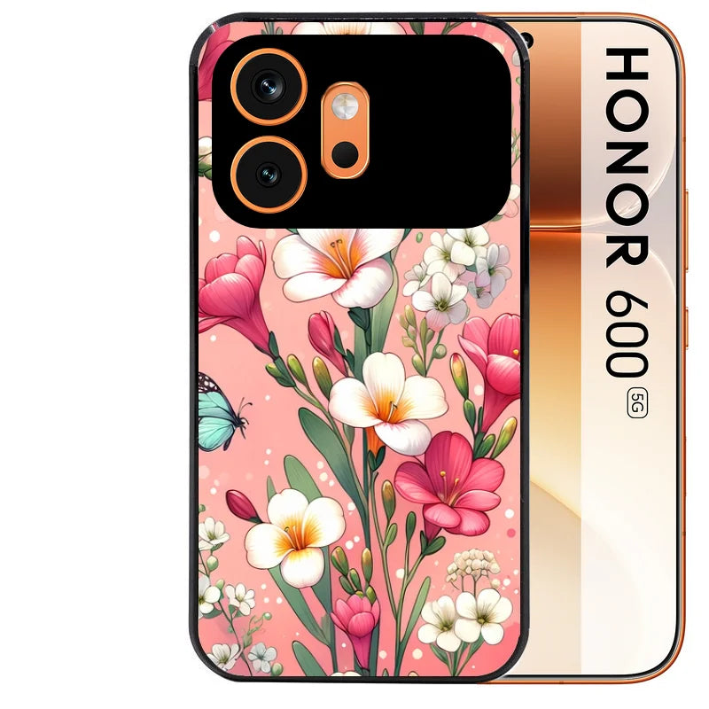 Coque noire taperso pour Honor 600 et 600 PRO avec motif fleur rose protection antichoc personnalisée