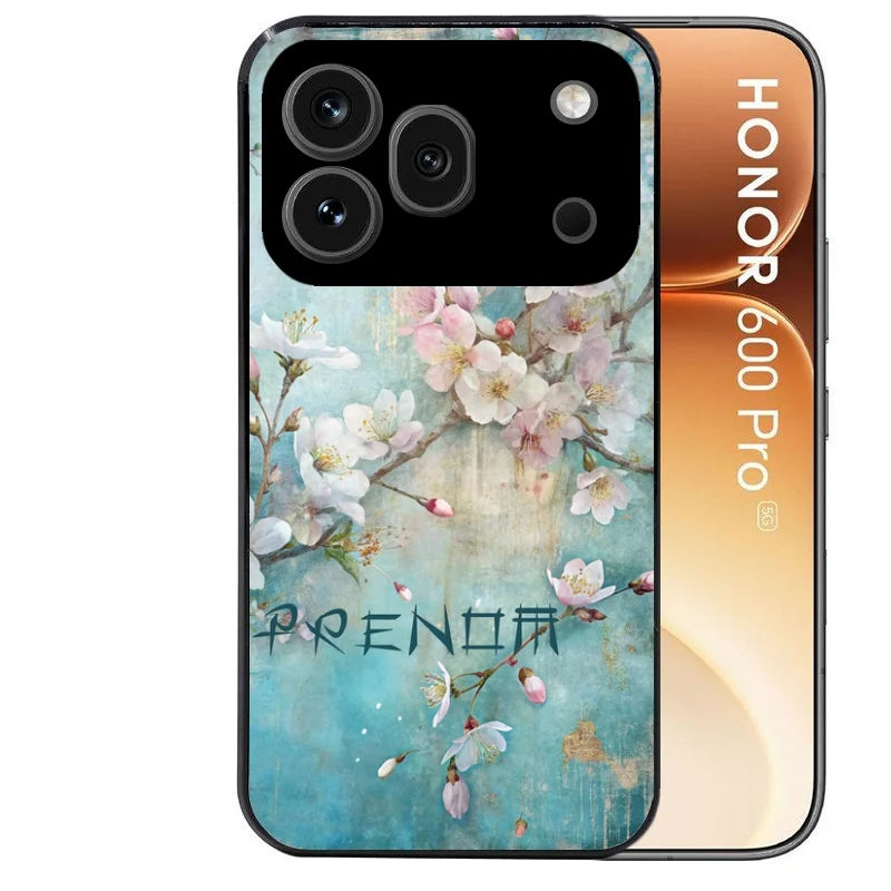 Coque noire taperso pour Honor 600 et 600 PRO avec motif fleur sakura personnalisee protection antichoc personnalisée