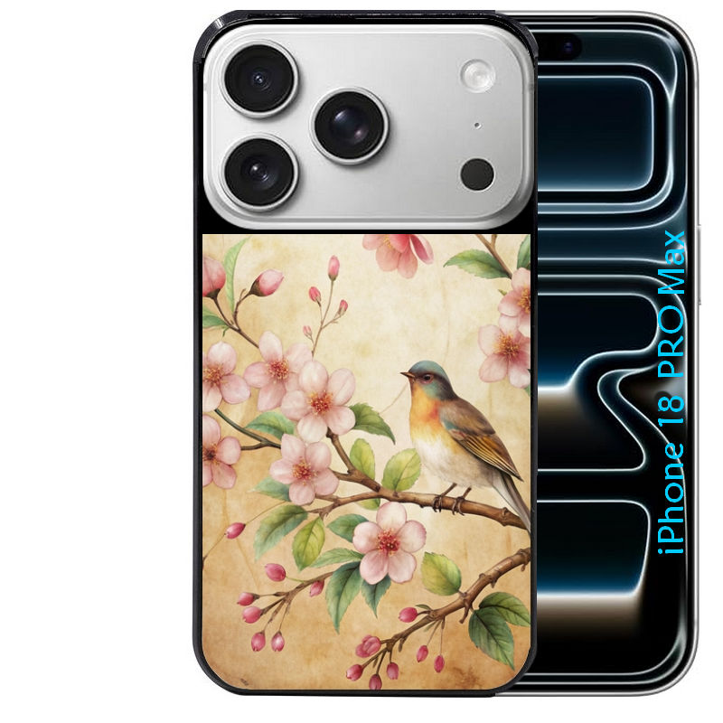 Coque pour Iphone 18 / PRO / PRO MAX / 18E fleur et colibri