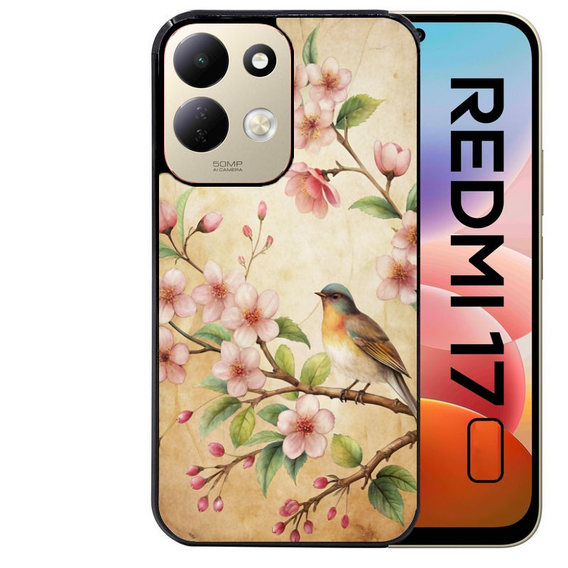 Coque pour Redmi 17 et 17C 4G 5G fleur et colibri