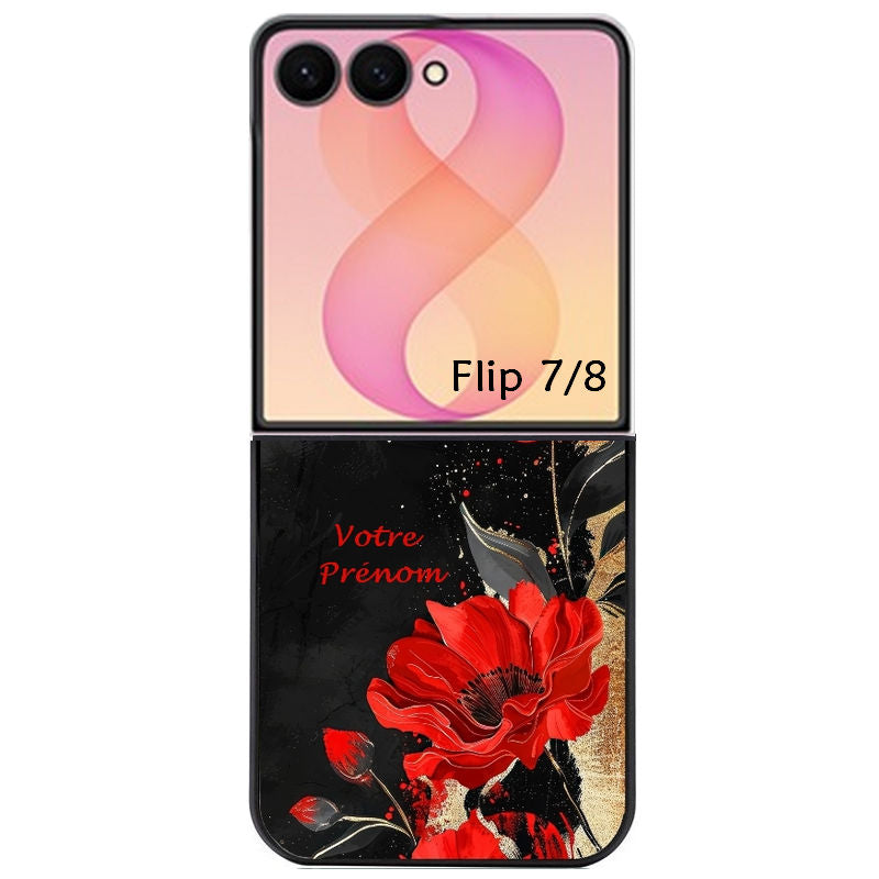 Coque pour Z FLIP 6 7 8 personnalisée fleur rouge avec prenom