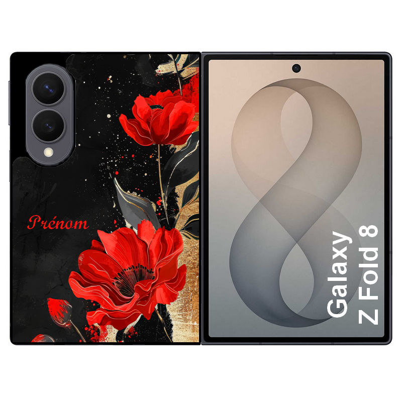 Coque pour Z FOLD 8 personnalisée fleur rouge avec prenom