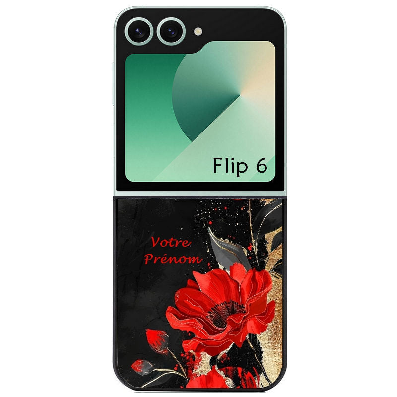 Coque pour Z FLIP 6 7 8 personnalisée fleur rouge avec prenom