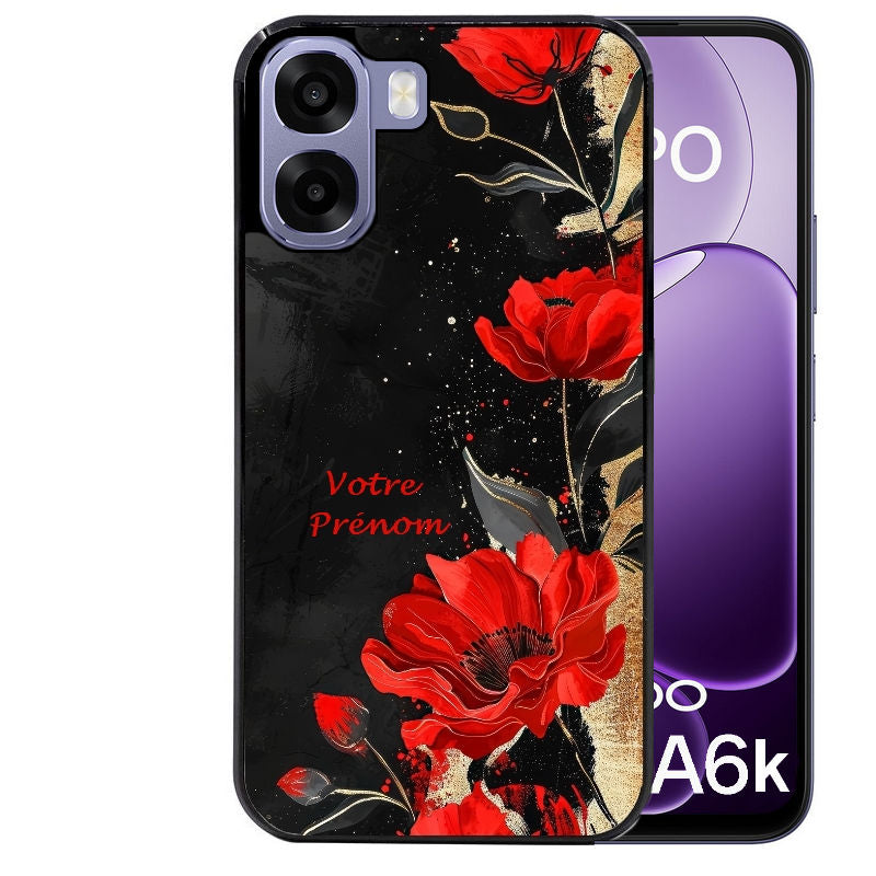 Coque pour Oppo A6 A6 A6K personnalisée fleur rouge avec prenom