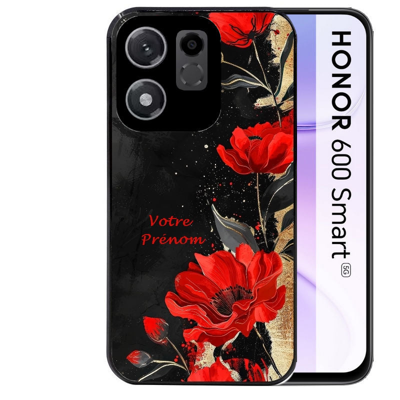 Coque pour Honor 600 SMART personnalisée fleur rouge avec prenom