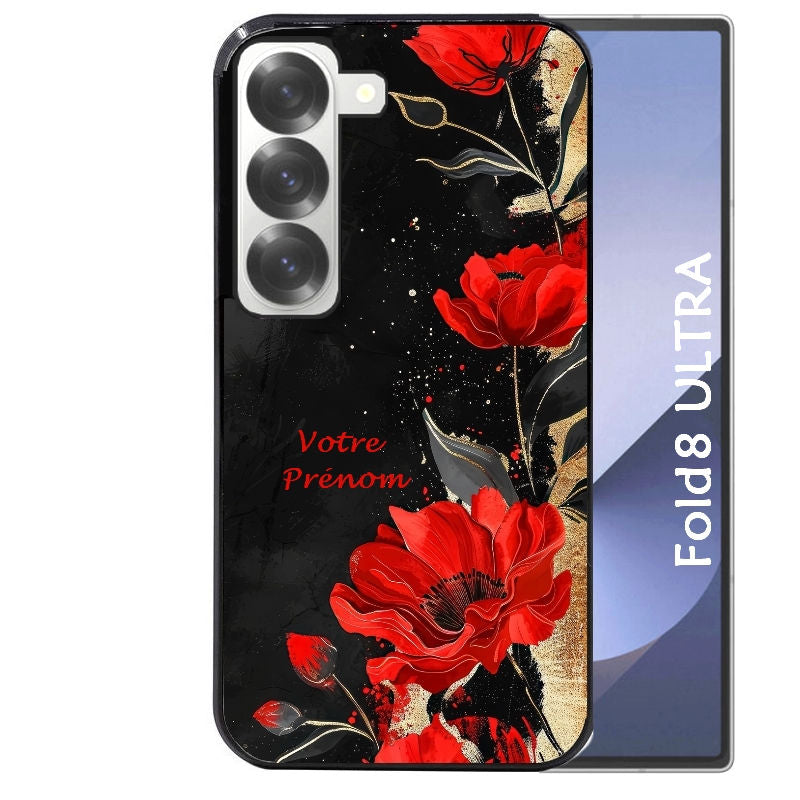 Coque pour Z Fold 8 / ULTRA personnalisée fleur rouge avec prenom
