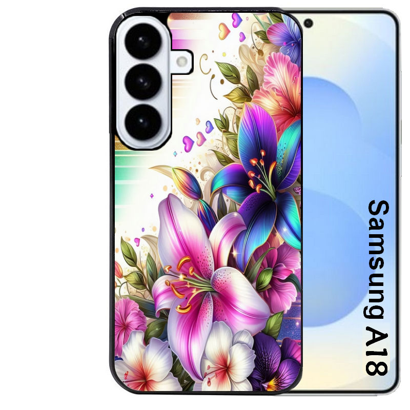 Coque pour Galaxy A08 A18 A28 A38 A58 fleur fluo