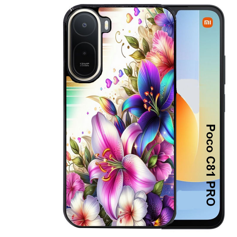 Coque pour POCO C81 PRO fleur fluo