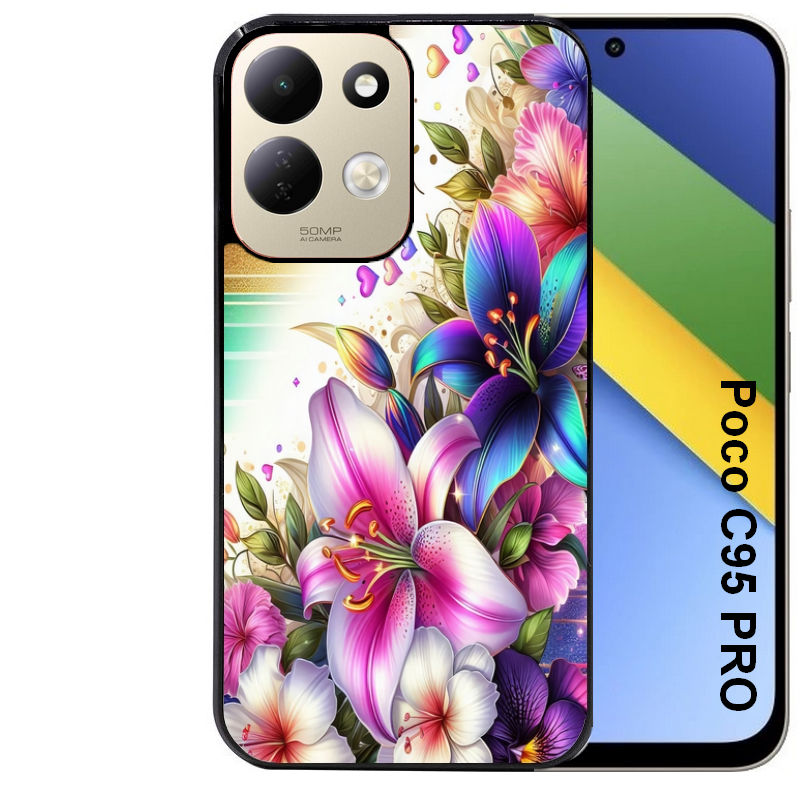 Coque pour POCO C95 PRO fleur fluo