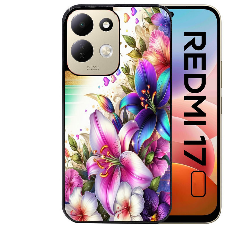 Coque pour Redmi 17 et 17C 4G 5G fleur fluo