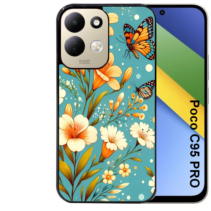 Coque pour POCO C95 PRO fleur orange