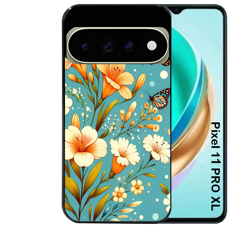 Coque pour Pixel 10 / 11 / PRO / XL fleur orange