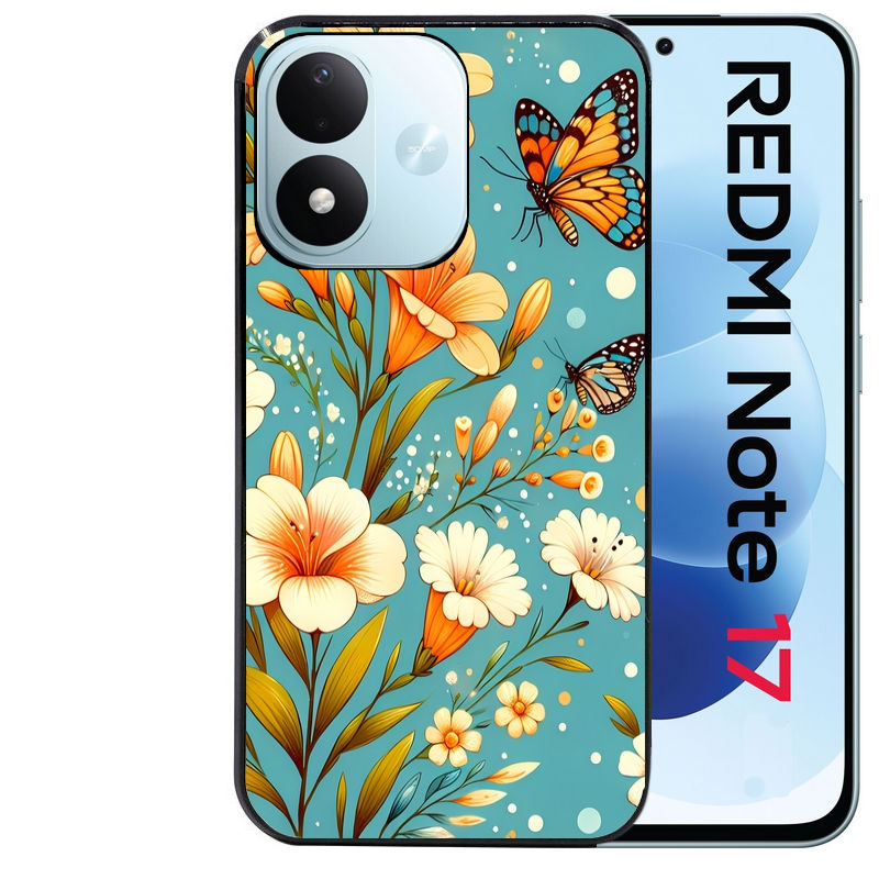 Coque pour Redmi Note 17 et PRO 4G 5G Max fleur orange