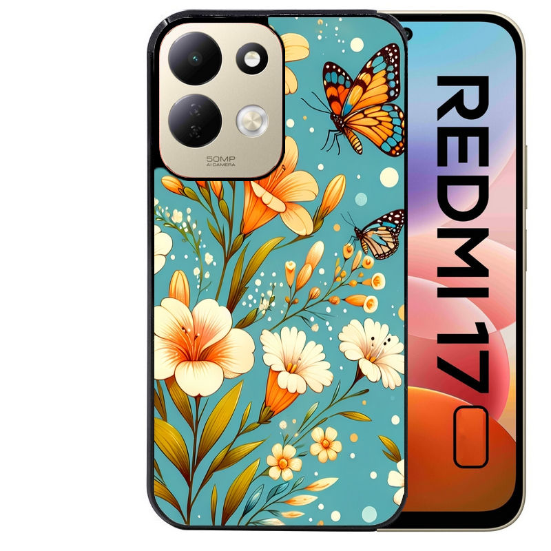 Coque pour Redmi 17 et 17C 4G 5G fleur orange