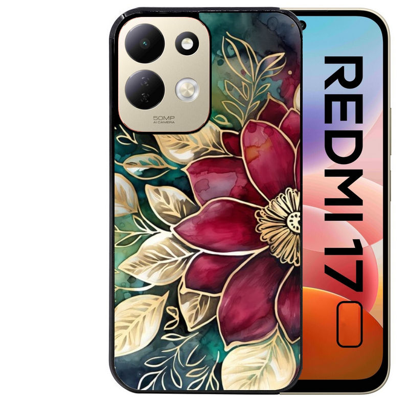 Coque pour Redmi 17 et 17C 4G 5G fleur poinsettia style noel