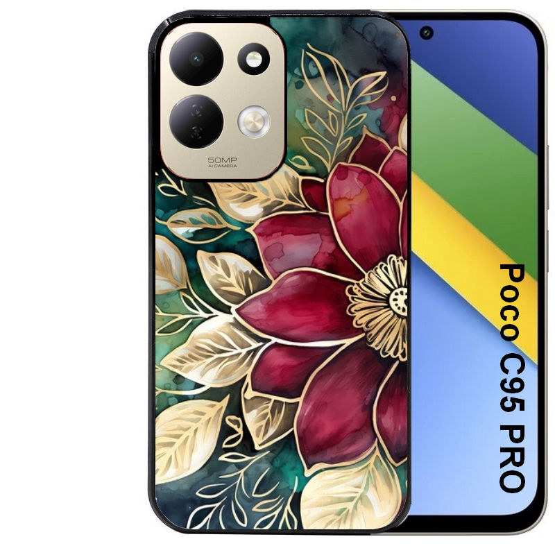 Coque pour POCO C95 PRO fleur poinsettia style noel