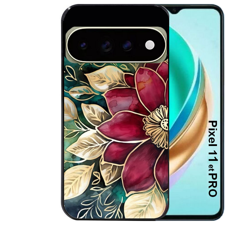 Coque pour Pixel 10 / 11 / PRO / XL fleur poinsettia style noel