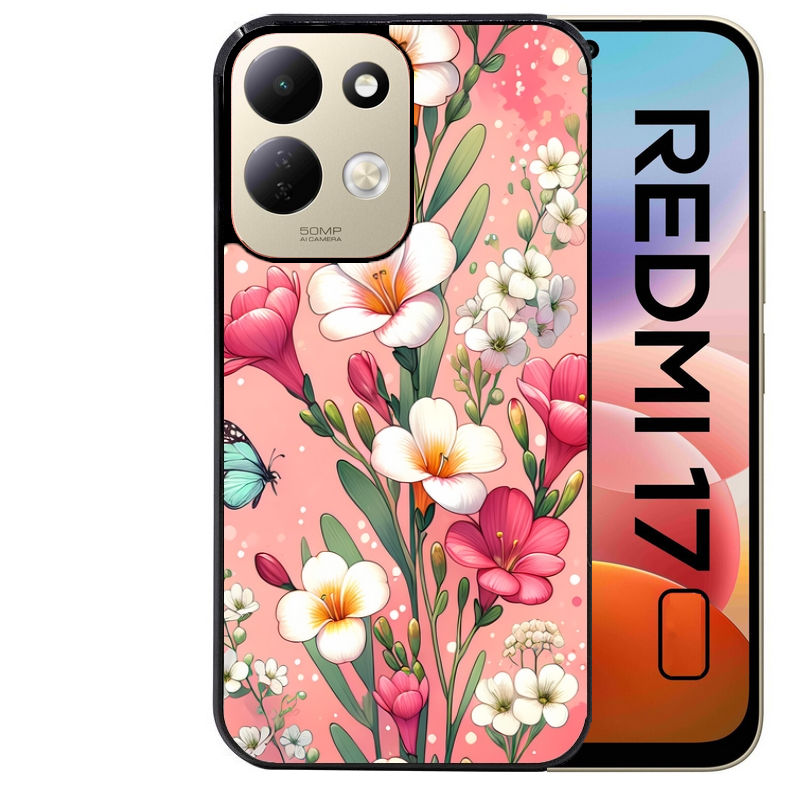 Coque pour Redmi 17 et 17C 4G 5G fleur rose