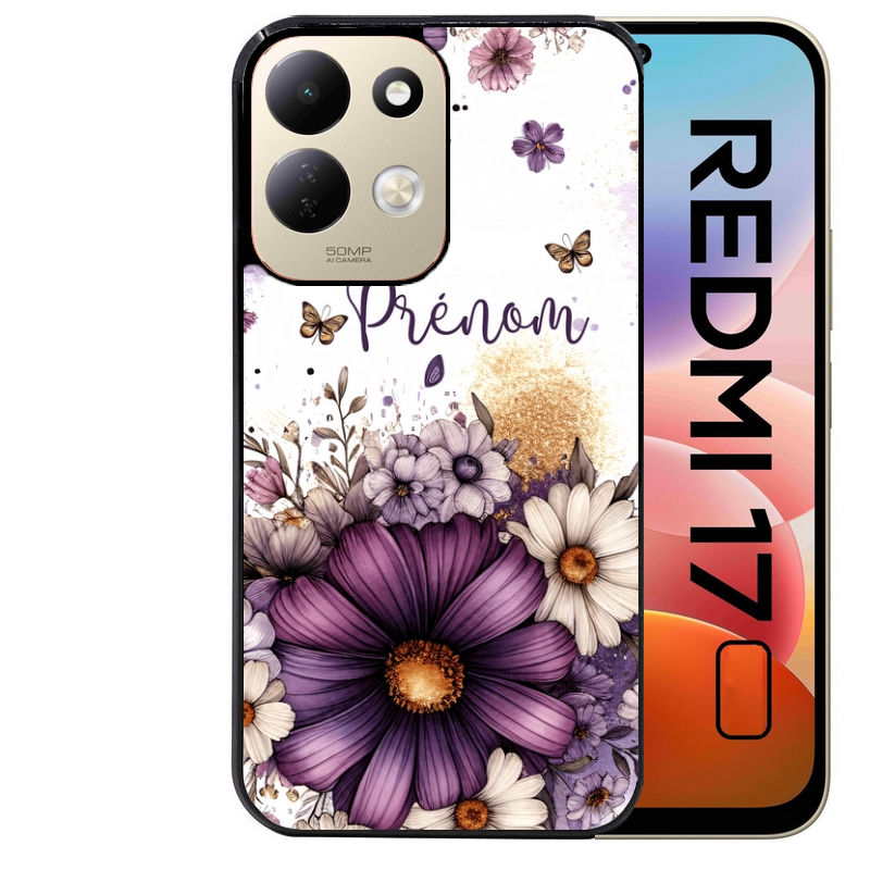 Coque pour Redmi 17 et 17C 4G 5G fleur violette