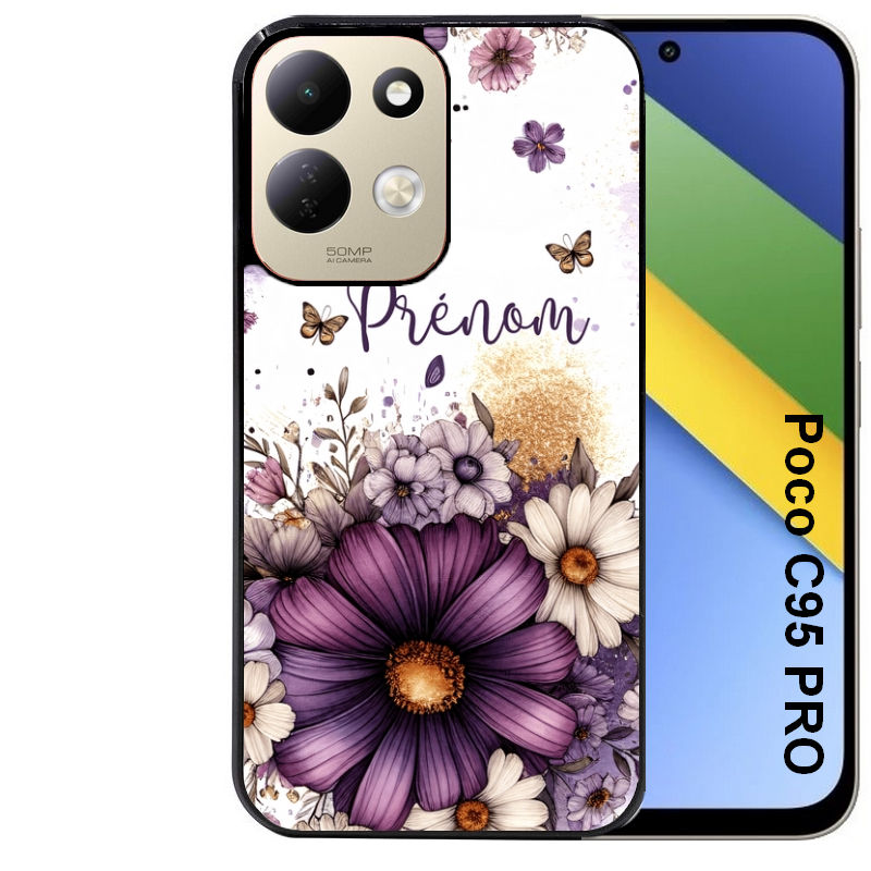 Coque pour POCO C95 PRO fleur violette