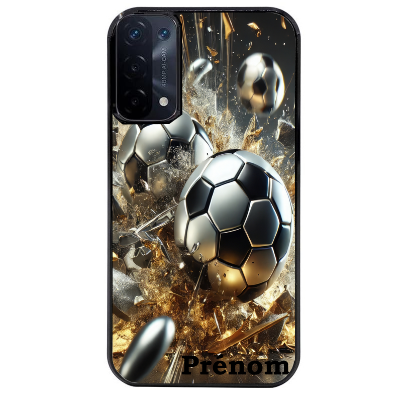 Coque noire taperso pour OPPO A54 et A74 5G avec motif foot metal personnalisee protection antichoc personnalisée