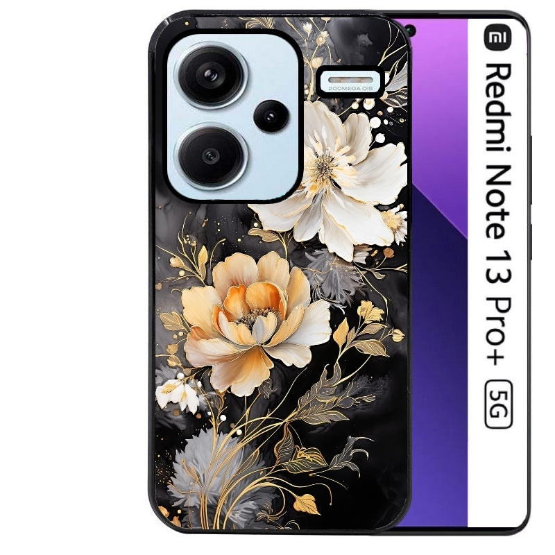 Coque noire taperso pour Redmi Note 13 PRO PLUS 5G avec motif fleur blanche protection antichoc personnalisée