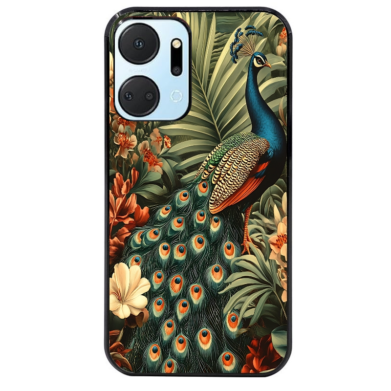 Coque noire taperso pour Honor X7A avec motif paon tropical protection antichoc personnalisée