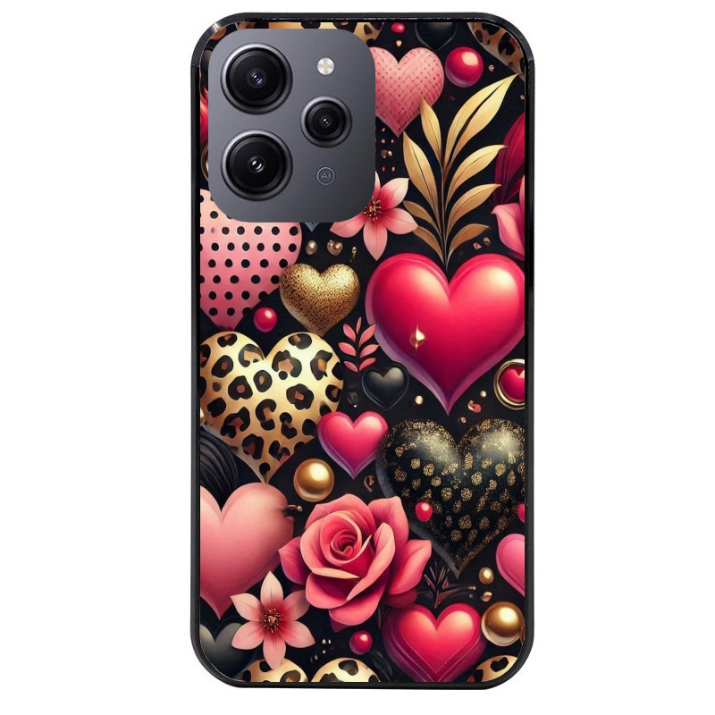 Coque noire taperso pour Redmi 12 4G et 5G avec motif coeur et leopard protection antichoc personnalisée