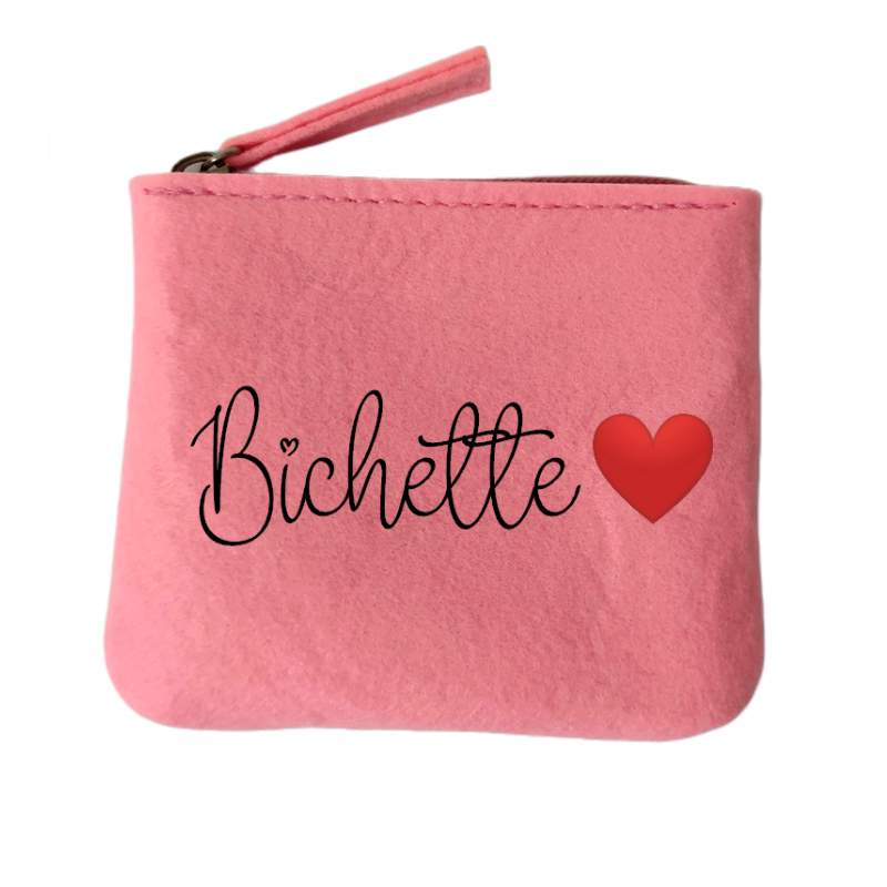 Porte monnaie bichette et coeur en feutrine en feutrine