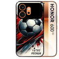 Coque noire taperso pour Honor 600 et 600 PRO avec motif ballon foot avec prenom protection antichoc personnalisée
