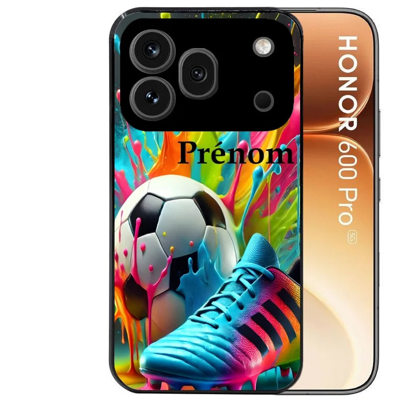 Coque noire taperso pour Honor 600 et 600 PRO avec motif foot color personnalisee protection antichoc personnalisée