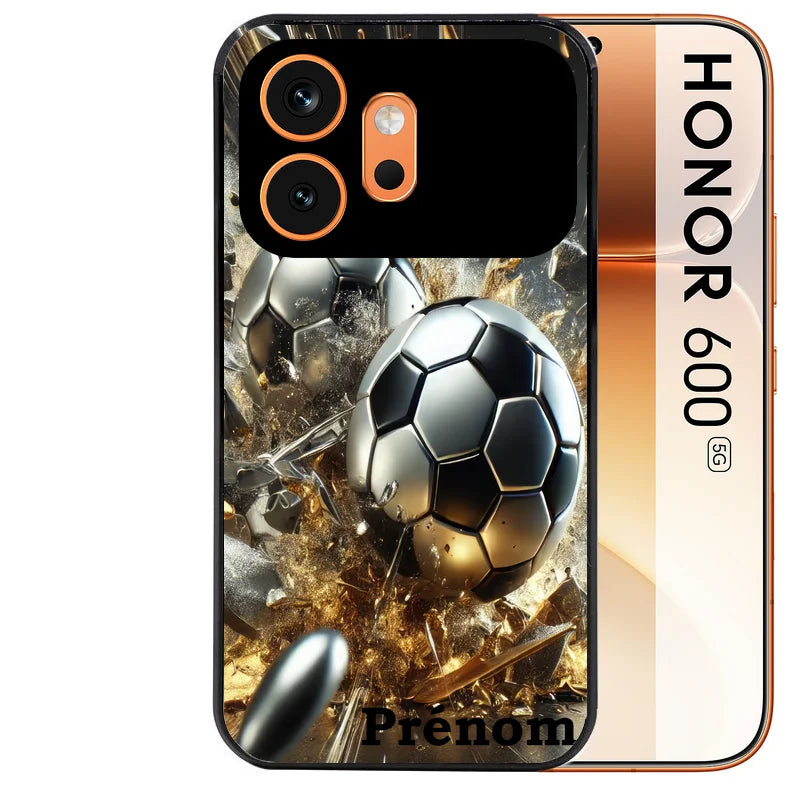 Coque noire taperso pour Honor 600 et 600 PRO avec motif foot metal personnalisee protection antichoc personnalisée