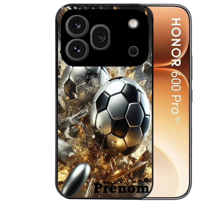 Coque noire taperso pour Honor 600 et 600 PRO avec motif foot metal personnalisee protection antichoc personnalisée